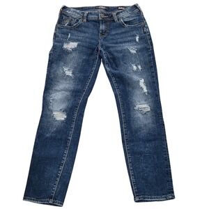 Silver Jeans Co Boyfriend Distressed Super‎ Stretch Denim Jeans Womens Size 26
